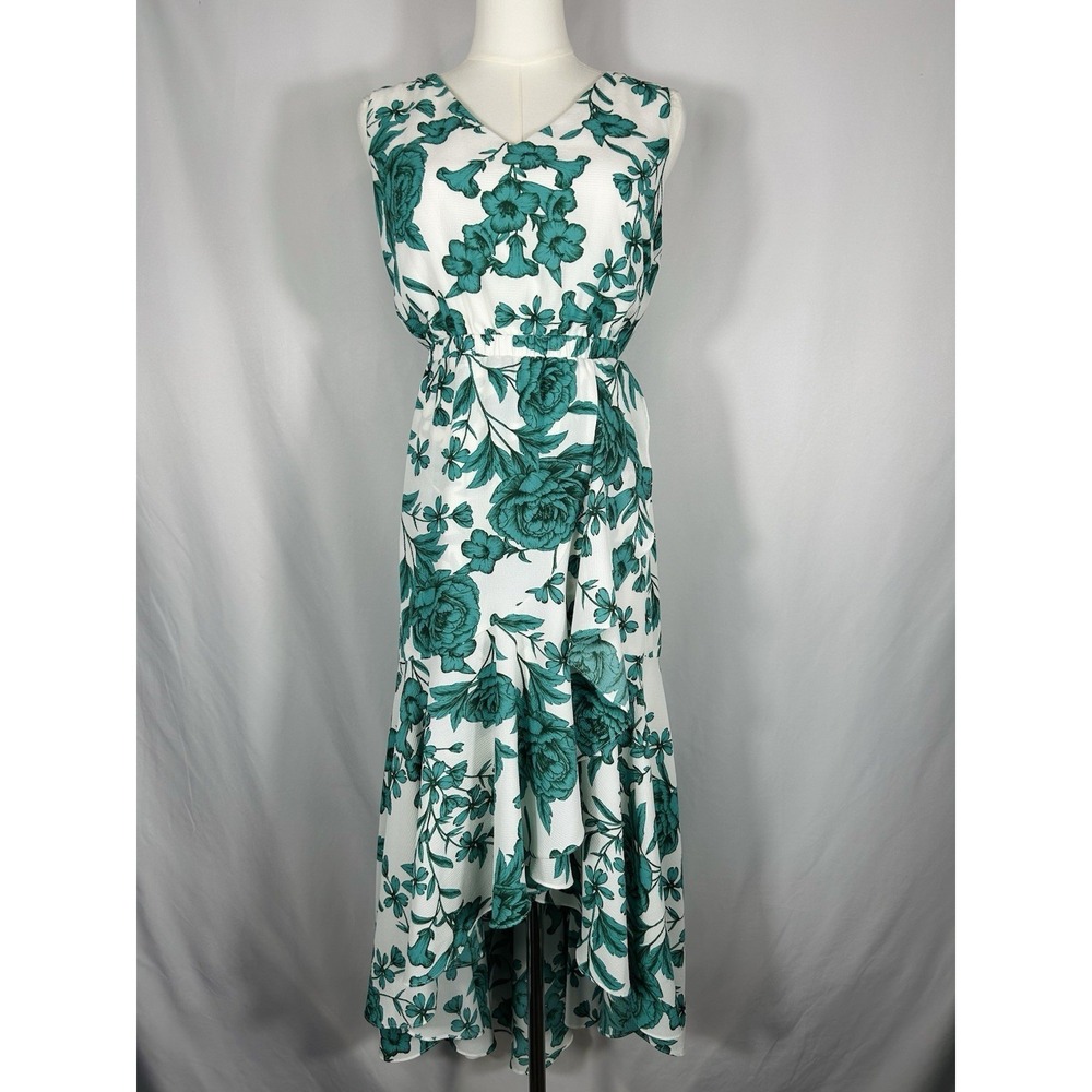 Danny And Nicole Women's Green /White Floral Long Dress Size 14 Wedding Guest